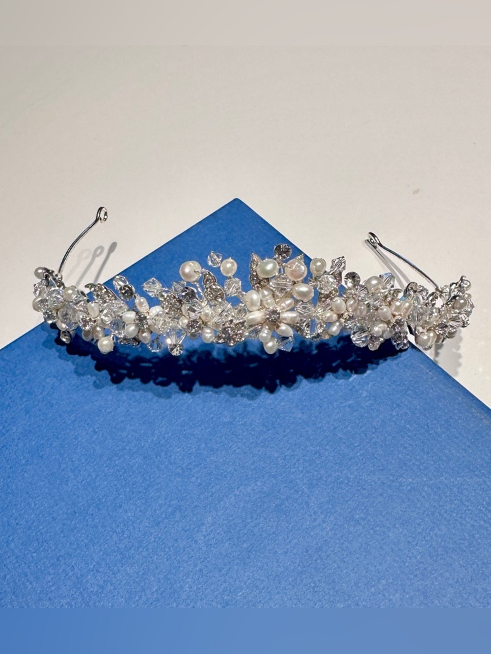 Silver, Cultured Pearl, & Crystal Bridal Tiara - Picture 2 of 6
